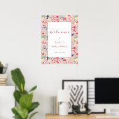 Rosa Wildblume Frame Girl Babydusche Willkommen Poster (Heimbüro)