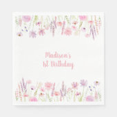Rosa Wildblume Garten Geburtstag Serviette (Vorderseite)