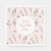 Rosa Wildblume Grüne Vegetation Wasserfarbe Serviette (Vorderseite)