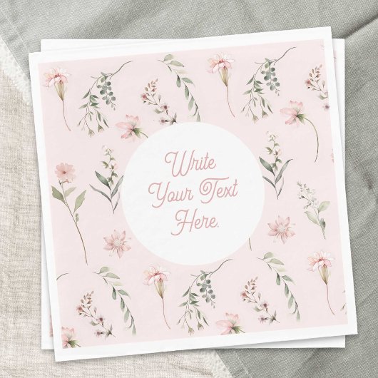 Rosa Wildblume Grüne Vegetation Wasserfarbe Serviette