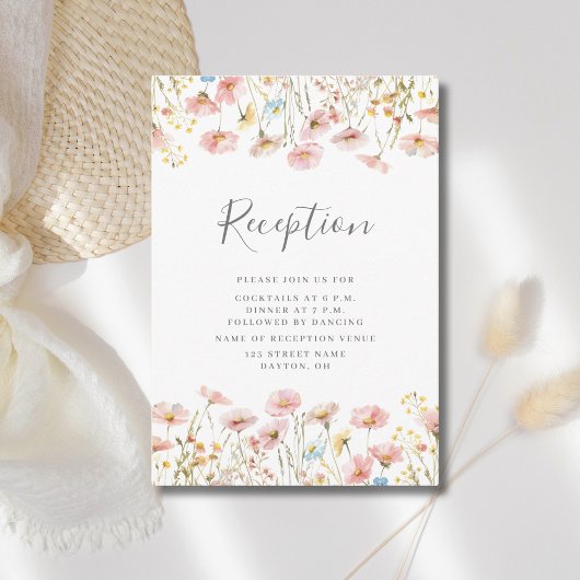 Rosa Wildblume Hochzeitsempfangskarte Begleitkarte