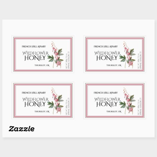 Rosa Wildblume Honey Label (Datum der Ernte) Rechteckiger Aufkleber (Blatt)