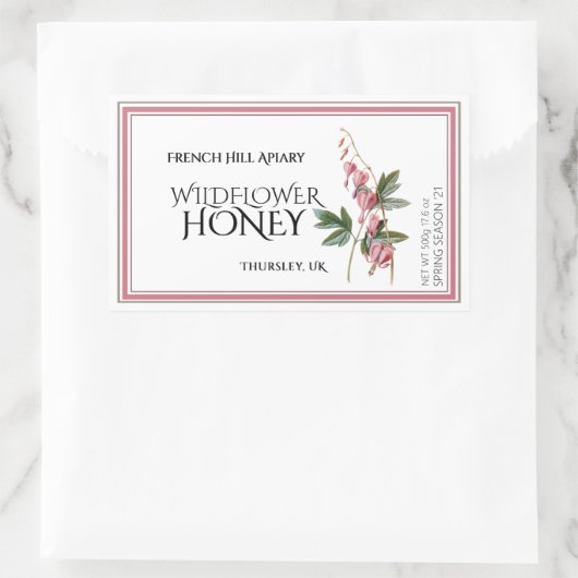 Rosa Wildblume Honey Label (Datum der Ernte) Rechteckiger Aufkleber (Tasche)