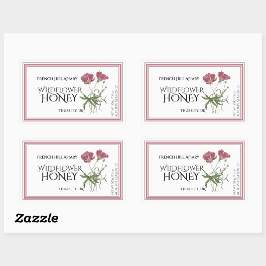 Rosa Wildblume Honey Label (Datum der Ernte) Rechteckiger Aufkleber (Blatt)