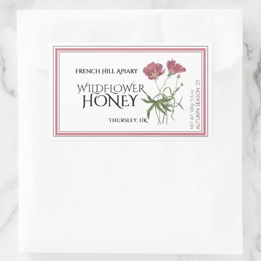 Rosa Wildblume Honey Label (Datum der Ernte) Rechteckiger Aufkleber (Tasche)