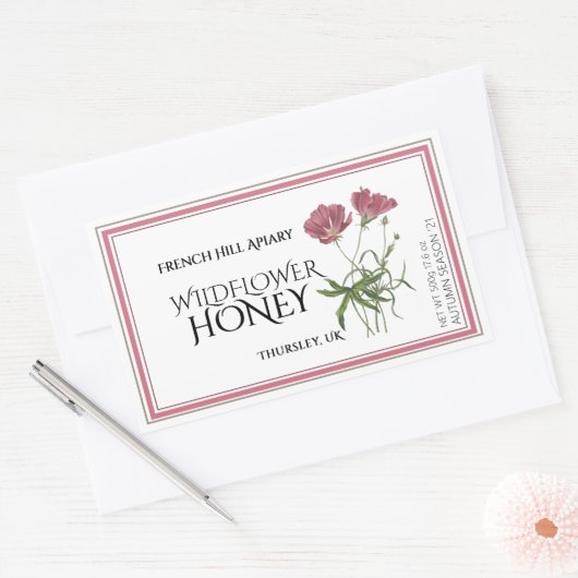Rosa Wildblume Honey Label (Datum der Ernte) Rechteckiger Aufkleber (Umschlag)