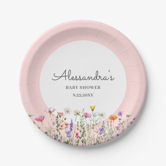 Rosa Wildblume Kinderdusche Pappteller (Vorderseite)