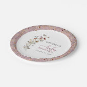 Rosa Wildblume Kinderdusche Pappteller (Schrägansicht)