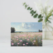 Rosa Wildblume Landschaft Impressionist Malerei Postkarte (Stehend Vorderseite)
