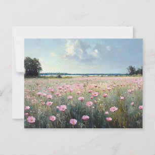 Rosa Wildblume Landschaft Impressionist Malerei Postkarte