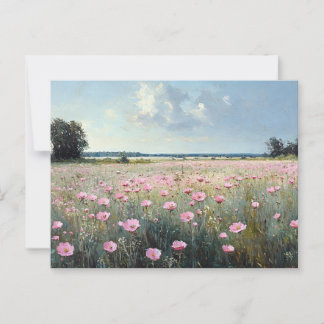 Rosa Wildblume Landschaft Impressionist Malerei Postkarte