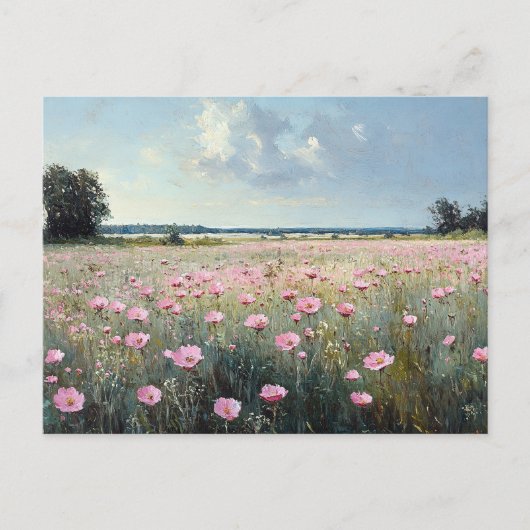 Rosa Wildblume Landschaft Impressionist Malerei Postkarte (Vorderseite)