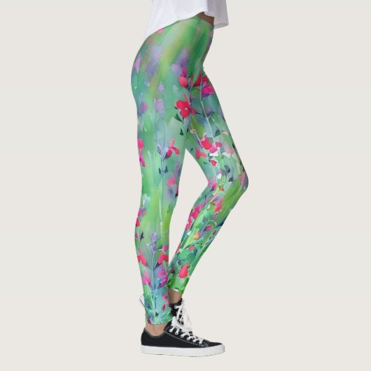 Rosa Wildblume Leggings der Wiese Art (Rechts)