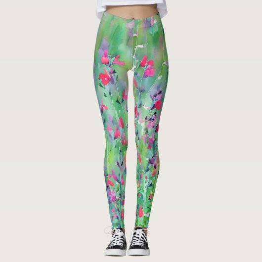 Rosa Wildblume Leggings der Wiese Art (Vorderseite)