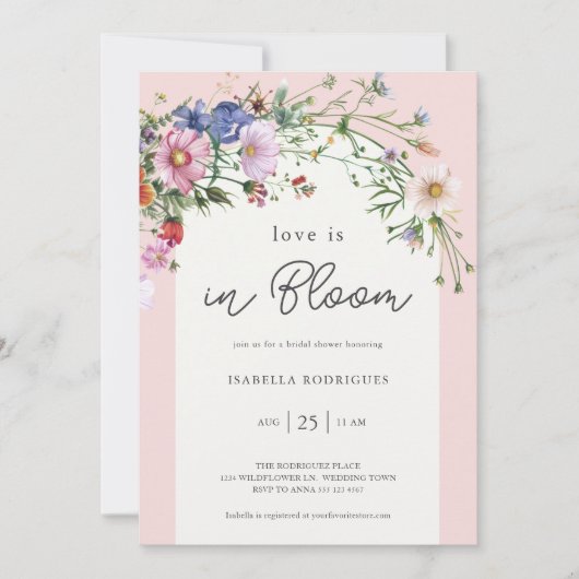 Rosa Wildblume Liebe in Bloom Brautparty Einladung (Vorderseite)