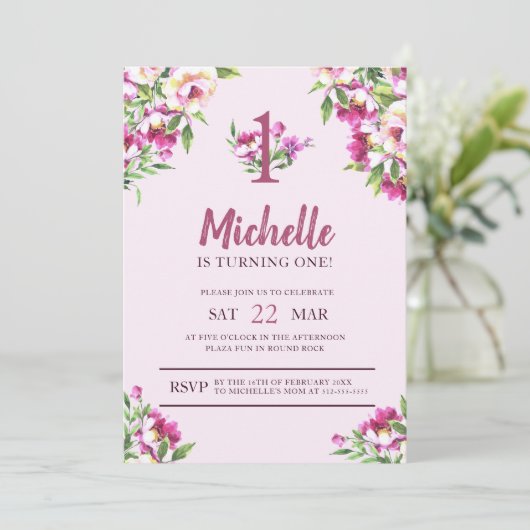 Rosa Wildblume macht eine Einladung (Stehend Vorderseite)