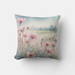 Rosa Wildblume Meadow | Aquarellfarbene Blume Kissen