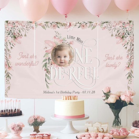 Rosa Wildblume Miss Onederful Girl 1. Geburtstag Banner