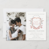 Rosa Wildblume Monogram Wappen Foto Jubiläum Einladung (Vorderseite)