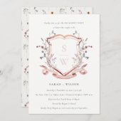 Rosa Wildblume Monogramm Wappen Verlobung Einladung (Vorne/Hinten)
