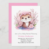 Rosa Wildblume Otter Adventure Girl Babydusche Einladung (Vorne/Hinten)