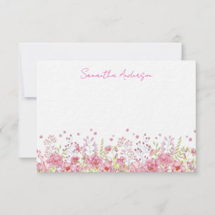 Rosa Wildblume Personalisierte flache Notizkarte Mitteilungskarte