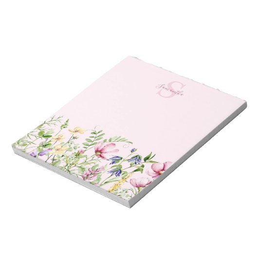 Rosa Wildblume Personalisierter Editor Notizblock (Rotiert)