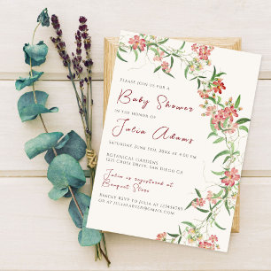 Rosa Wildblume Rose Frühjahr Garland Babydusche Einladung
