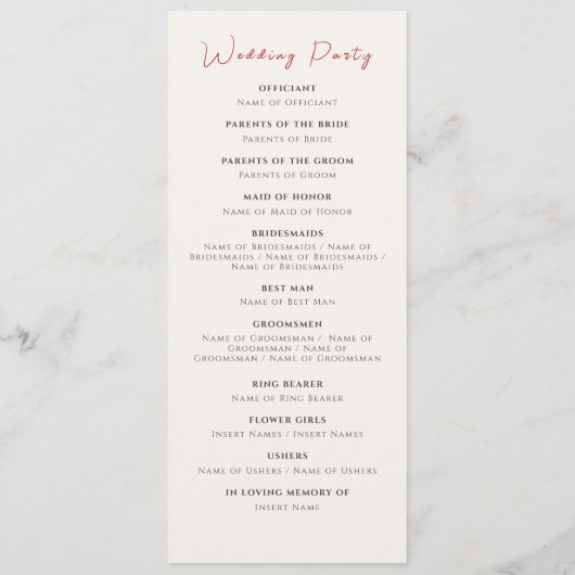 Rosa Wildblume Rose Frühjahrsfeier Programm (Rückseite)