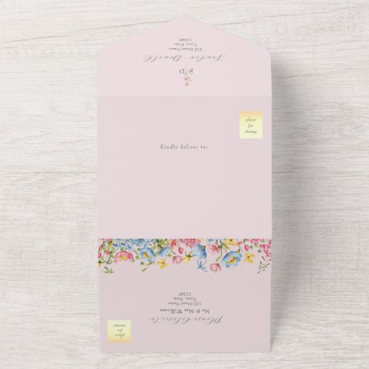 Rosa Wildblume Rustic Boho Wedding All In One Einladung (Außenbereich)