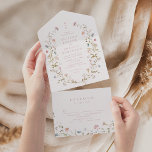 Rosa Wildblume Rustic Boho Wedding Monogramm All In One Einladung<br><div class="desc">Eleganter,  zarter Kranz in Aquarellfarbe umrahmt Ihre Veranstaltungsdetails in staubrosa,  oben mit einigen Monogramm. Pastellfarben in sanftem Rosatinrot,  weiß,  beige,  staubblau und botanisches Grün,  einfach und romantisch. Großartig in einer blumengeschmückten Hochzeitsfeier für moderne rustikale Hochzeiten,  Hochzeitsfeiern im Garten und Hochzeitsfeiern im Frühling und Sommer.</div>
