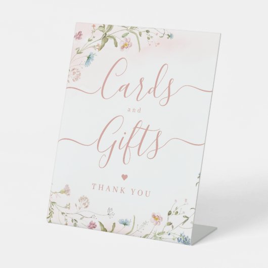 Rosa Wildblume rustikale Hochzeitskarten und Gesch Sockelschild (Vorderseite)