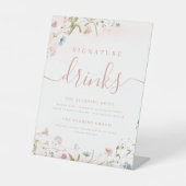 Rosa Wildblume rustikale Hochzeitspriorgetränke Sockelschild (Vorderseite)