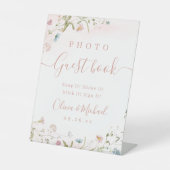 Rosa Wildblume rustikales Gästebuch für Hochzeiten Sockelschild (Vorderseite)