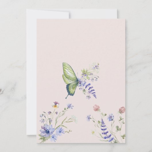 Rosa Wildblume Schmetterling Kinderdusche Einladun Einladung (Rückseite)