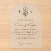 Rosa Wildblume Sprig Monogram Wedding Acryleinladungen (Vorderseite)