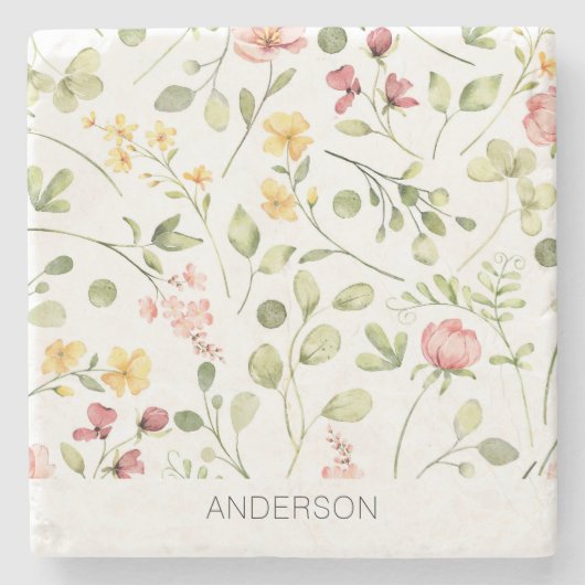 Rosa Wildblume Steinuntersetzer (Vorderseite)