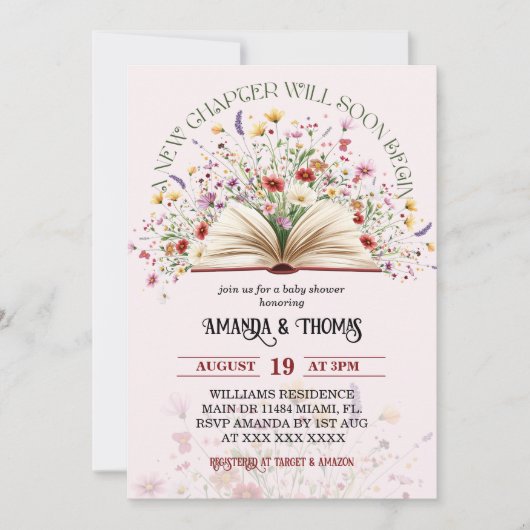 Rosa Wildblume Storybook Neue Kapitel Kinderdusche Einladung (Vorderseite)