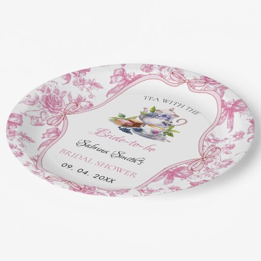 Rosa Wildblume Tee Party Brautparty Party Pappteller (Schrägansicht)