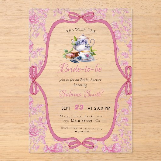 Rosa Wildblume Tee Party Bridal Dusche Einladung (Vorderseite)