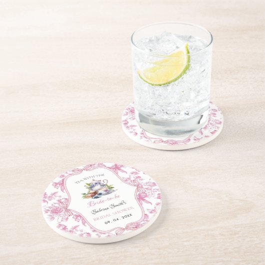 Rosa Wildblume Tee Party Bridal Dusche Einladung Getränkeuntersetzer (Seite)