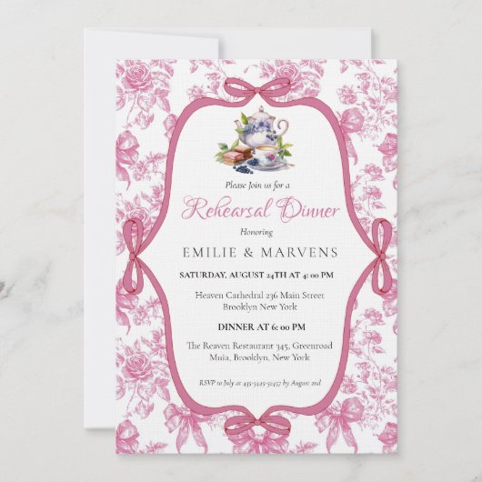 Rosa Wildblume Tee Party Probe Abendessen Einladung (Vorderseite)