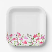 Rosa Wildblume Thema Delikatesse Blumenrande Pappteller (Vorderseite)