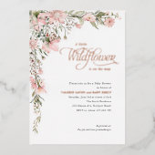 Rosa Wildblume und Grüne Babydusche Folieneinladung (Vorderseite)