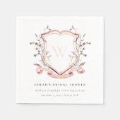 Rosa Wildblume Wappen Brautparty Serviette (Vorderseite)