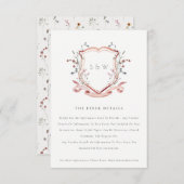 Rosa Wildblume Wappen Hochzeitsdetails Begleitkarte (Vorne/Hinten)
