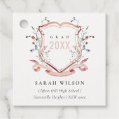 Rosa Wildblume Wasserfarbe Wappen Abschluss Geschenkanhänger (Vorderseite)