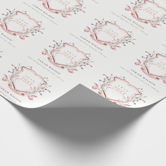 Rosa Wildblume Wasserfarbe Wappen Abschluss Geschenkpapier (Ecke)