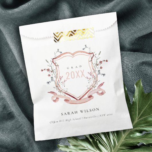 Rosa Wildblume Wasserfarbe Wappen Abschluss Geschenktütchen