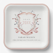 Rosa Wildblume Wasserfarbe Wappen Abschluss Pappteller (Vorderseite)